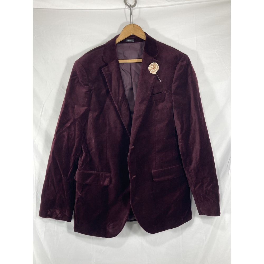 JF J. Ferrar Mens Velvet Stretch Fabric Slim Fit Sport Coat - Merlot - 40R